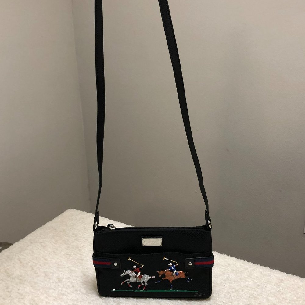 TOMMY HILFIGER, Signature Logo Crossbody Bag Purse, Black, Horses LILA BLAKESLEE